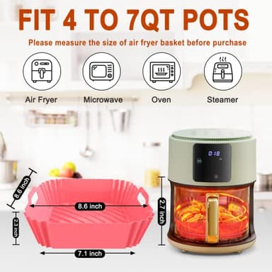 Air Fryer Silicone Liners Square 2 Pack 7.1 Inch Airfryer Liners 4-7 QT Reusable Air Fryer Liners Silicone Pot Oven Liner Baking Tray, Air Fryer Basket Silicone Mat Bowl Air Fryer Accessories Kitchen - Image 2