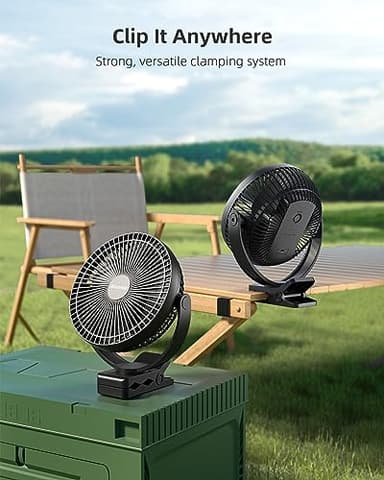 Koonie 10000mAh Clip on Fan Rechargeable, 8-Inch Battery Operated Desk Fan, USB Fan, 4 Speeds, Strong Airflow, Sturdy Clamp for Golf Cart Office Desk Outdoor Travel Camping Tent Gym Treadmill,Black - Image 2