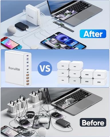 460W USB C Charger Block, 10-Port USB Charging Station GaN III PD Charger Type C & USB A, Dual 65W PC Laptop Fast Adapter for MacBook Pro/Air, iPhone, iPad, DELL, Samsung Galaxy, Android - White - Image 6