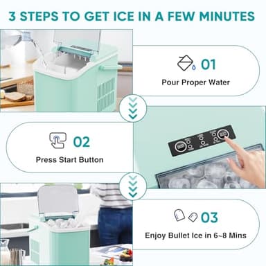 Sweetcrispy Countertop Ice Maker with Scoop, Basket and Handle, 9 Ice Cubes Machine Ready in 6 Mins, 26.5lbs in 24Hrs, 2 Sizes for Home Kitchen Office Bar Party, Elegant Green - Image 4