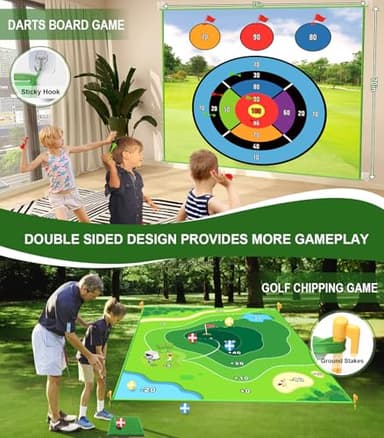 goienu Golf Game: 70"x 70" Plus Size Double Sided Hitting Mat, Ideal Gifts for Kids Adults, 20 Sticky Balls & 10 Darts for Indoor or Backyard Battle Chipping - Image 4