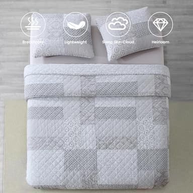 Secgo King Size Comforter Set- 100% Cotton Quilt King Size Set, Green, Sage bedspreads (96 * 108 Inch) with 2 Pillow Shams, Patchwork Reversible Lightweight Bedding - Image 3