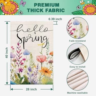 OPULANE Hello Spring House Flag Floral Leaves 28x40 Inch Double Sided Outside Large Burlap for Seasonal Yard Decoration Flag - Image 6