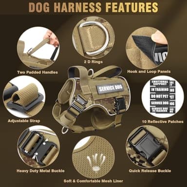 WINSEE Tactical Dog Harness for Medium Dog, Heavy Duty Service Working MOLLE Vest with 10 Pet Patches, 2X Metal Buckle Vest for Training Hunting Walking - Image 5