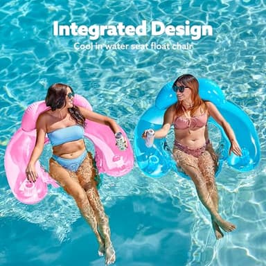 SLOOSH Inflatable Pool Floats Adult,2 Pack Pool Chairs with Cup Holders,Pure Blow up Floats Chair,Hammock Noodle Mat for Relaxing Summer Water Fun Swimming Party Beach,Blue,Pink - Image 3