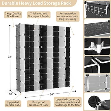 WEXCISE Portable Shoe Rack Organizer with Door, 96 Pairs Shoe Storage Cabinet Easy Assembly, Plastic Adjustable Shoe Storage Organizer Stackable Detachable Free Standing DIY Expandable 12 Tier Black - Image 3