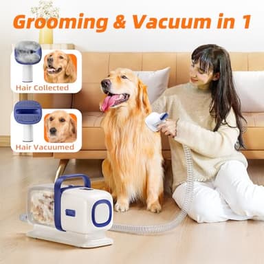 buenkee Dog Grooming Kit with Vacuum, All-in-One Pet Grooming Vacuum for Dogs and Cats, Low Noise Pet Hair Clipper & Shedding Brush, Dog Hair Remover, Cat Pet Groomer Set with Cleaning Brushes, White - Image 2