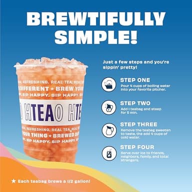 HTeaO Georgia Peach & Hibiscus Black Tea – Texas-Style Flavored Iced Tea Bags for Summer – Instant Ice Tea Packets for Quick Brew - Loaded Tea Sachets Ready in 5 Minutes (16-Count, Makes 8 Gallons Total) - Image 4