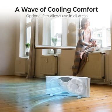 Comfort Zone Window Fan for Bedroom, 9 inch 3 Speed Dual Fans with Auto-Locking Expanders, 3 Modes (Cool, Circulate, Exhaust), Remote Control, Fabric Cover plus Bug Screen, White - Image 4