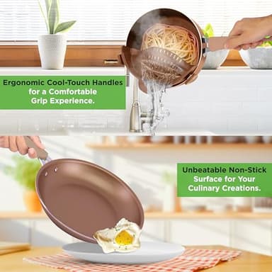 NutriChef 14-Piece Nonstick Cookware PFOA/PFOS-Free Heat Resistant Lacquer Kitchen Ware Set w/Saucepan, Frying Pans, Cooking, Dutch Oven Pot, Lids, Utensils, NCCW14S, Shiny Golden - Image 4