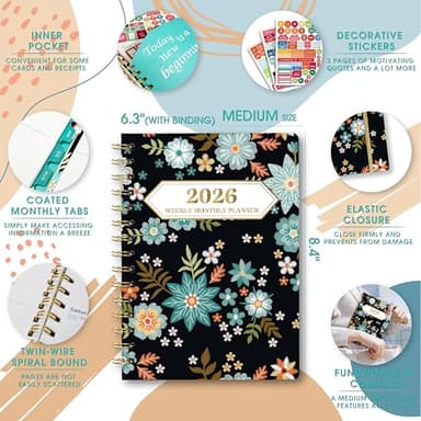 Ymumuda 2026 Planner, Daily Weekly and Monthly Planner，Jan 2026 - Dec 2026, 8.4" x 6.3", 2026 Calendar Planner Book with Tabs, Spiral Notebook with Inner Pocket for Office Home School Supplies - Image 5