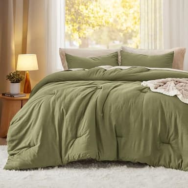 Bedsure Queen Size Comforter Set, Olive Green Soft Prewashed Bedding for All Seasons, 3 Pieces GentleSoft™ Warm Down Alternative Bed Set, 1 Lightweight Comforter (90"x90") and 2 Pillowcases (20"x26") - Image 2