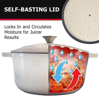 Mueller 6qt Enameled Cast Iron Dutch Oven, Heavy-Duty Casserole and Braiser Pan with Lid and Knob, Oven-Safe up to 500° F & Across All Cooktops, White - Image 4