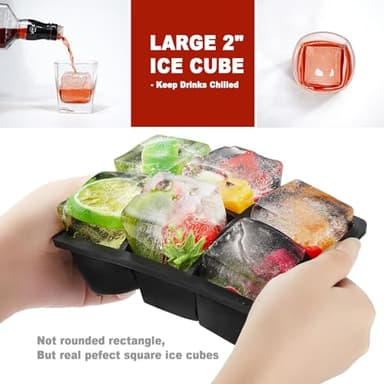 Nax Caki Large Ice Cube Tray with Lid Pack of 2, Stackable 2 Inch Big Silicone Square Ice Cube Mold for Whiskey Cocktails Bourbon Soups Frozen Treats, BPA Free - Image 3