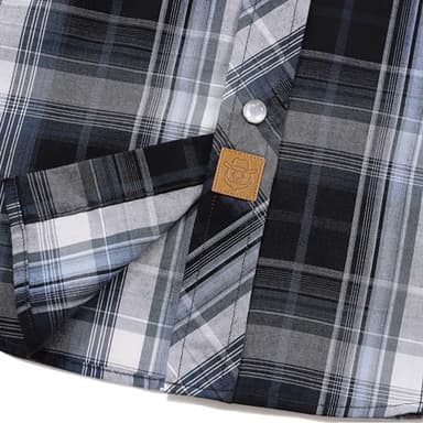 Dubinik® Western Shirts for Men Short Sleeve Plaid Pearl Snap Shirts for Men Button Up Shirt Cowboy Casual Work Shirt Black Gray - Image 3