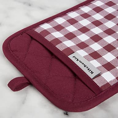 KitchenAid Gingham Pot Holder 2-Pack Set, Beet, 7"x10" - Image 3
