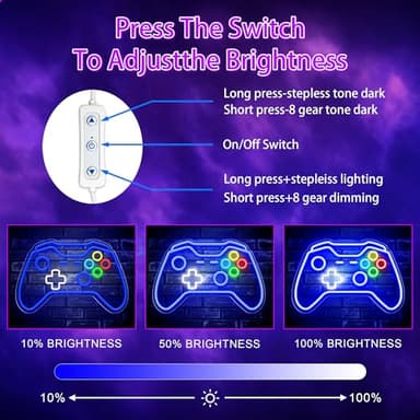 Gamer Neon Sign, Gaming Neon Sign for Gamer Room Decor, Adjust Brightness Gaming Lights for Wall, Gaming Decor for Boys Bedroom and Video Game Room - Image 7