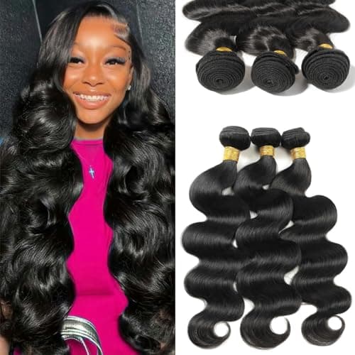 12A Human Hair Bundles 28 28 28 Inch Body Wave Bundles Human Hair 100% Unprocessed Brazilian Virgin Weave Bundles 3 Bundle Real Natural Black Wavy Human Hair Extensions 1B Bundles for Women - Image 1