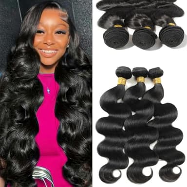 12A Human Hair Bundles 28 28 28 Inch Body Wave Bundles Human Hair 100% Unprocessed Brazilian Virgin Weave Bundles 3 Bundle Real Natural Black Wavy Human Hair Extensions 1B Bundles for Women - Image 1