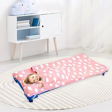 Toddler Nap Mat with Pillow and Blanket, Cot Nap Mats for Standard Daycare Preschool, Roll up Lightweight Portable Sleeping Bag for Kids, Super Soft Cozy, Pink Cloud, 52" x 23" - Image 2