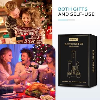 EUHOMY Electric Wine Opener with Charging Base, Wine Aerator Pourer and Foil Cutter, Stainless Steel Automatic Corkscrew Opener with Wine Vacuum Stopper, Fine Set for Wine Lovers - Image 7