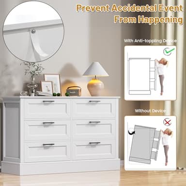 ZLWJGY White Dresser for Bedroom with 6 Drawer, Bedroom Furniture Organizer Storage, Wood Double Dresser & Chest of Drawers, Modern Farmhouse Style, Dressers for Closet, Living Room 30” Tall - Image 5