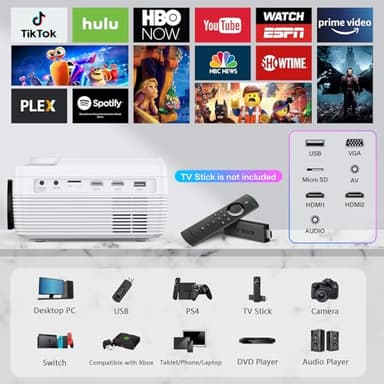 Full HD WiFi Bluetooth Projector Built in DVD Player, 12000LM 1080P Supported, Portable Mini DVD Projector for Outdoor Movies, 250" Home Theater, Compatible with iOS/Android/TV Stick/PS4/HDMI/USB/TF - Image 6