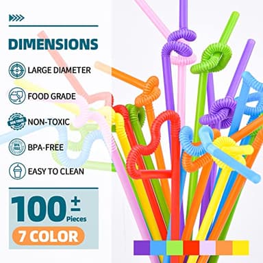SONGNASS 100PCS Flexible Plastic Straws, Colorful Disposable Bendy Party Fancy Straws12.8inch Extra Long Straws Party Decorations - Image 3