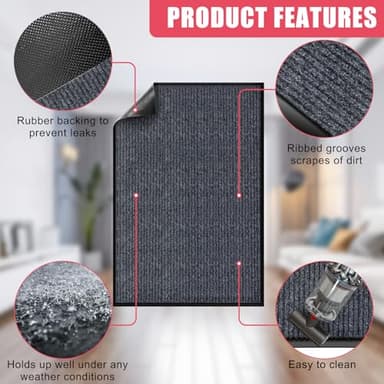 Kuyal Front Door Mat, 3'x10' Indoor Outdoor Entrance, Commercial Floor Inside Outside Entrance, Heavy Duty Durable Welcome Mat, Rubber Backing Non Slip Outdoor Mats for Entryway,Dark Gray - Image 4