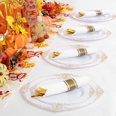 Liacere 400PCS Gold Plastic Silverware - Pre Rolled Napkins Disposable Gold Plastic Cutlery-Premium Quality Utensils-Includes 100Forks,100Knives,100Spoons,100Napkins&Wedding&Thanksgiving - Image 6