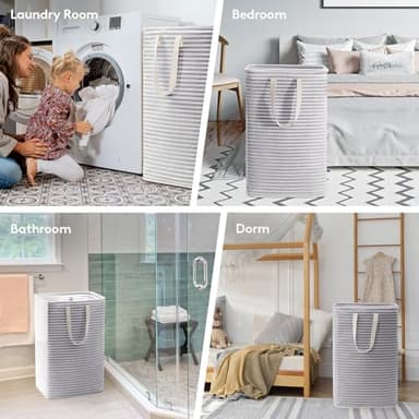 Lifewit 2 Pack Laundry Hamper Large Collapsible Laundry Baskets, Freestanding Waterproof Clothes Hamper with Easy Carry Handles in Laundry Room Bedroom Bathroom College Dorm for Adults, Grey, 2 x 80L - Image 7