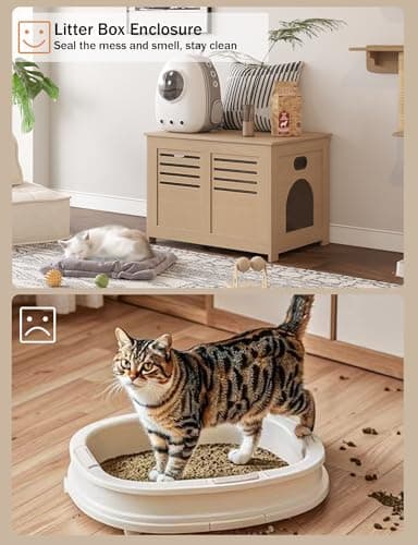 DINZI LVJ Litter Box Enclosure, Flip Top Litter Box Furniture, Good Ventilation, Hidden Cat Washroom, 27.6" L x 19.7" W x 19.7" H, Entrance Can Be on Left or Right, Wooden Cat House, Natural - Image 3