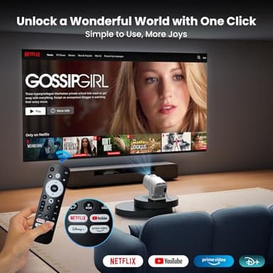 [NetfIix Official/Stereo Speakers] 4K Projector with Wifi and Bluetooth, 1080P Native Mini Projector Portable, One-Click Use Built-in NetfIix/YouTube/PrimeVideo/D+, Smart Home Outdoor Projector-White - Image 3