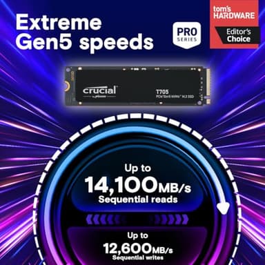 Crucial T705 4TB PCIe Gen5 NVMe M.2 SSD - Up to 14,100 MB/s - Game Ready - Internal Solid State Drive (PC) - +1mo Adobe CC - CT4000T705SSD3 - Image 2