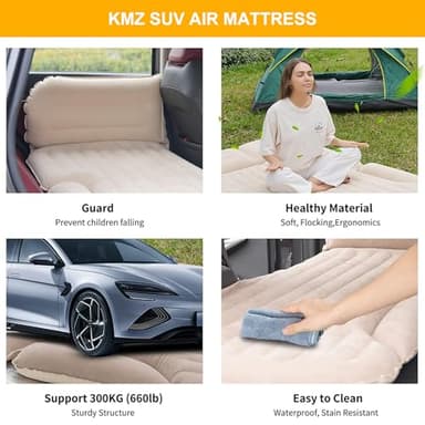 KMZ SUV Air Mattress Thickened and Double-Sided Flocking Travel Camping Bed with 2 Pillows & Electric Pump Dedicated Mobile Cushion Inflatable Bed for SUV Trunk and Rear Seat (Beige and Coffee) - Image 4