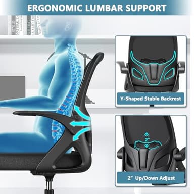 Kensaker Tall Drafting Chair with Footrest Ring for Home and Work, Ergonomic Home Desk Office Chair with Flip up Arms and Lumbar Support, Extended Height Executive Desk Office(Black) - Image 3