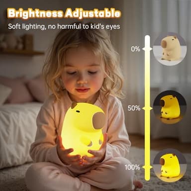 Capybara Night Light for Kids, Cute Capybara Lamp Silicone Baby Nursery Night Lamp, Dimmable Squishy Touch Bedside Lamps, Adorable Rechargeable Animal Lamps Gifts Kawaii Room Decor for Kids Girls Boys - Image 3