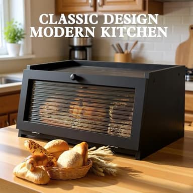 LOHASOK Bread Box for Kitchen Countertop Large Bread Box Farmhouse Bread Container Bread Storage with Window Bread Holder Black - Image 2