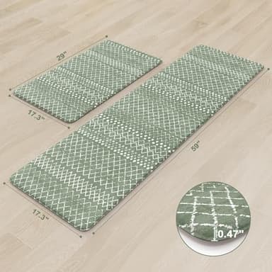 KIMODE Anti Fatigue Kitchen Mats for Floor, Boho Kitchen Rugs Sets of 2, Cushioned Kitchen Floor Mats, Comfort Standing Mat for Sink Laundry Office Desk Green 17"x59"+17"x29" - Image 3