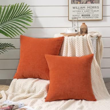 GAWAMAY Decorative Chenille Throw Pillow Covers 24x24 Inch Pack of 2, Soft Square Couch Pillow Cover for Sofa Cushion Living Room Bedroom Solid Dyed Pillowcases Burnt Orange 60x60cm (ONLY Covers) - Image 3