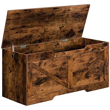 HOOBRO Storage Bench, 39.4” Retro Wooden Storage Chest with U-Shaped Cut-Out Pull, Safety Hinge, Supports 220 lb and Easy Assembly for Toy Box Organizer (Rustic Brown) BF771CW01 - Image 1