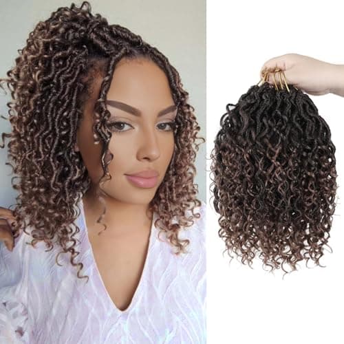 Vemet Goddess Locs Crochet Hair,8 Inch 9 Packs Faux Locs Synthetic Crochet Hair for Black Women, Boho Style Pre looped crochet with Curly Ends - Image 1