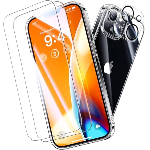 Opxyl Diamond Clear for iPhone 14 Case with 2X Screen Protector + 2X Camera Lens Protector, [Not Yellowing][Military-Grade Protection] Slim Thin Shockproof Phone Case for iPhone 14, Clear - Image 1