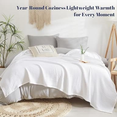 PHF 100% Cotton Muslin Blanket King Size 108"x90", 4-Layer Lightweight Gauze Throw, Breathable Cloud-Soft Minimalist Blanket for Bed, Couch, Camping & Baby, White, Ideal Gift - Image 6