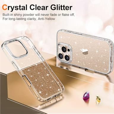 Hython for iPhone 16 Pro Case Glitter, Clear Glitter Sparkly Shiny Bling Sparkle Cute Cover, Anti-Scratch Soft TPU Thin Slim Fit Shockproof Protective Phone Cases for Women Girls, Clear Glitter - Image 2