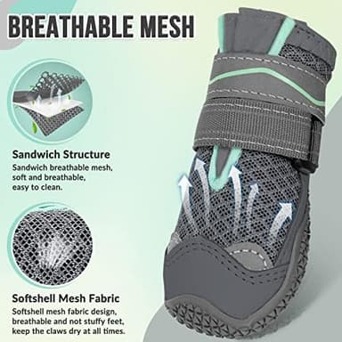 SlowTon Dog Shoes for Large Small Medium Dogs - Breathable Dog Boots for Summer Hot Pavement, Paw Protector for Outdoor Walking Winter Snow, Anti-Slip Rubber Dog Booties for Hardwood Floor (GY, 4 - Image 4