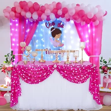 LuoluoHouse Sequin Tablecloth Rectangle Table: 50x106 Inch Payette Fabric Hot Pink Table Cloth for Birthday Parties Birthday Valentine's Day Decorations - Image 3