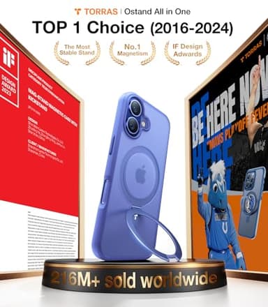 TORRAS Magnetic for iPhone 16 Case with Stand, Built-in Stand Compatible with MagSafe, 3X Military-Grade Protection, Translucent Slim Phone Case for iPhone 16 6.1'', Matte Blue - Image 8