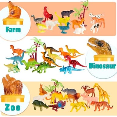JOYIN 69 Pcs Small Animal Figures, Mini Jungle Toy Set with Sensory Bin, Realistic Wild Forest Playset, Zoo, Ocean, Farm Animals Figurines, Dinosaur Party Favors, Gifts for Boys and Girls, Kids 3-5 - Image 3