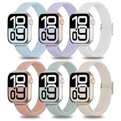 6 Pack Thin Stretchy Braided Compatible with Apple Watch Band 38mm 40mm 41mm 42mm 44mm 45mm 46mm 49mm Women Men, Solo Loop Nylon Slim Strap for iWatch Bands Series 10 9 8 7 SE 6 5 4 3 2 1 Ultra - Image 1